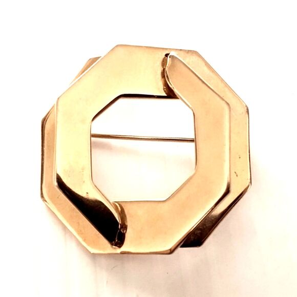 Vintage Sarah Coventry "Octagon" Gold Tone Brooch 1979 - Picture 1 of 4